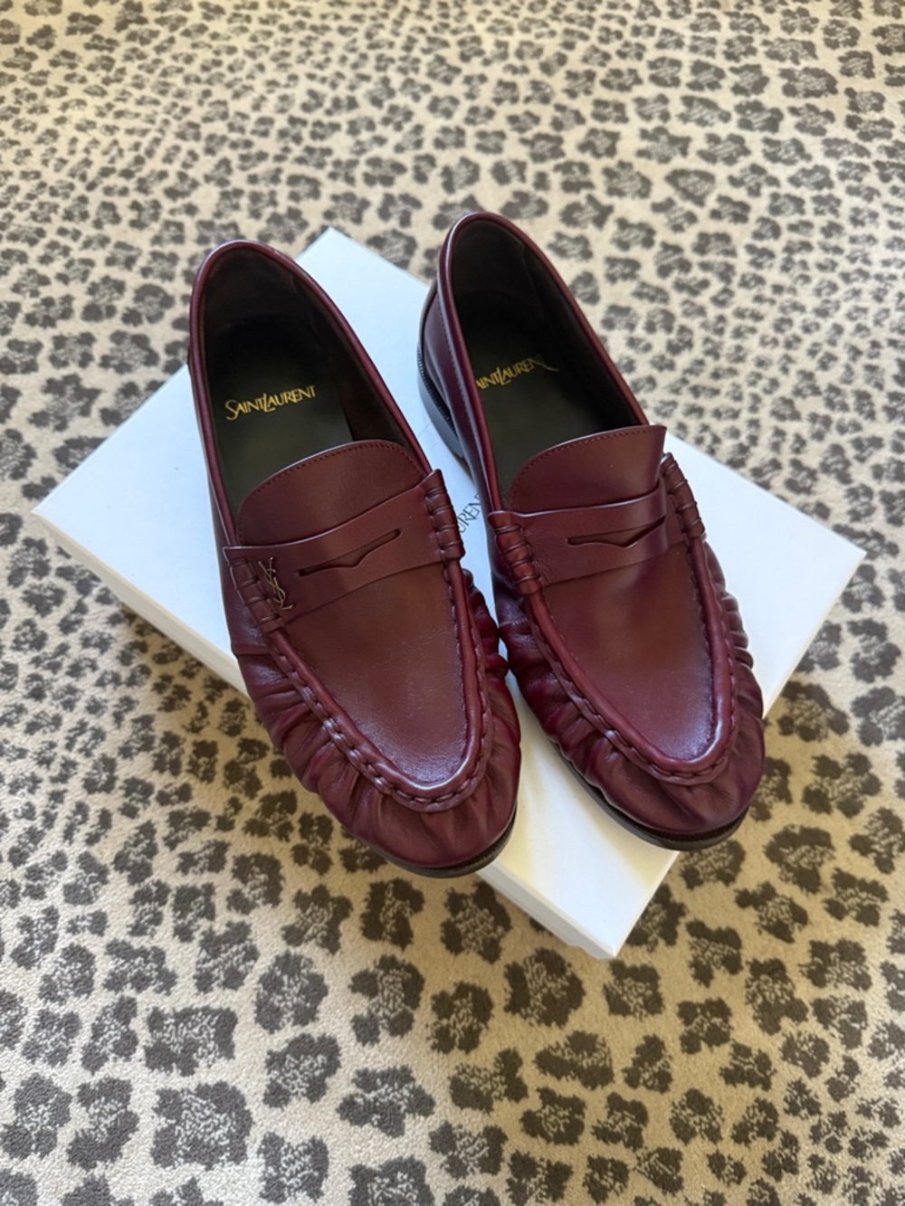 Saint Laurent Burgundy Leather Penny Loafers - Picture 2 of 15